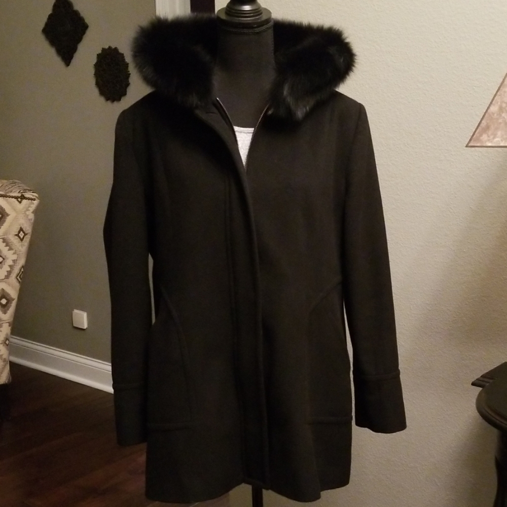 Kristen Blake A-Line Coat with Fox Fur Hood